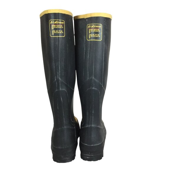 LaCrosse ASTM Safety Toe Tall Black Rubber Boots Vibram Sole Mens 6 /Women 8.5 main image 8
